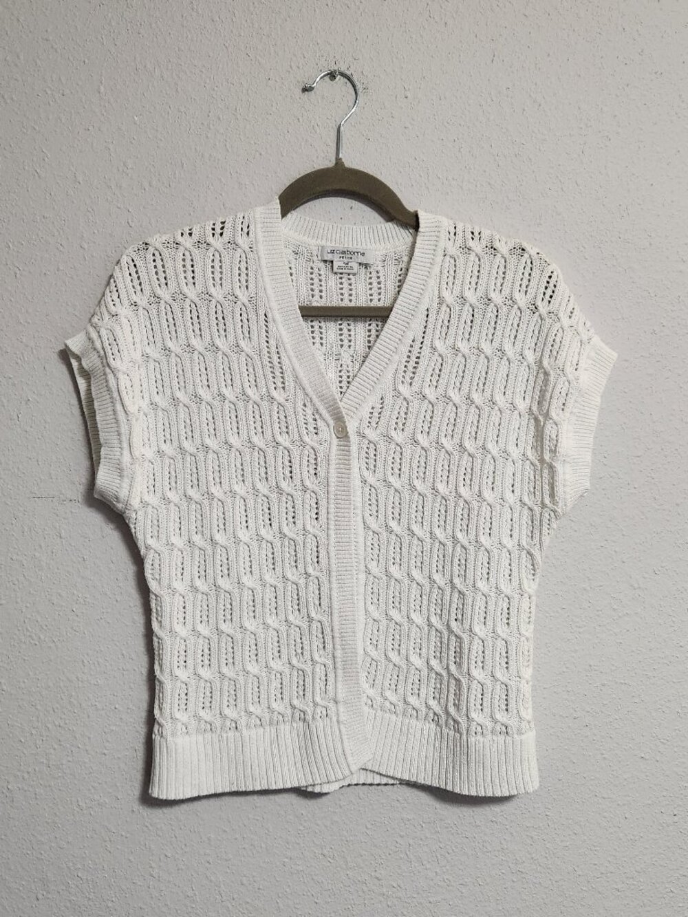 Liz Claiborne | 100% Cotton White Sweater Open Cardigan Short-sleeved Top Petite